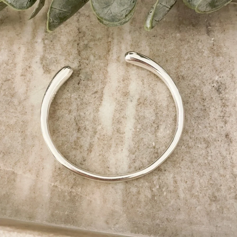 925 Sterling Silver Chunky Bangle Bracelet Thick Cuff Bracelet - Picture 5 of 5